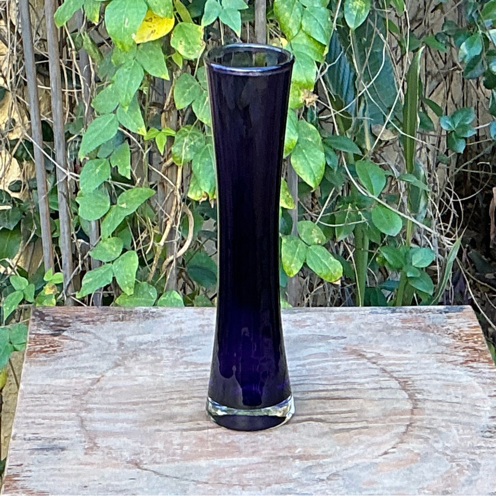 Vase Hand-Blown Art Glass Violet Purple & Clear Bud Vase MCM (Maybe Badash?)